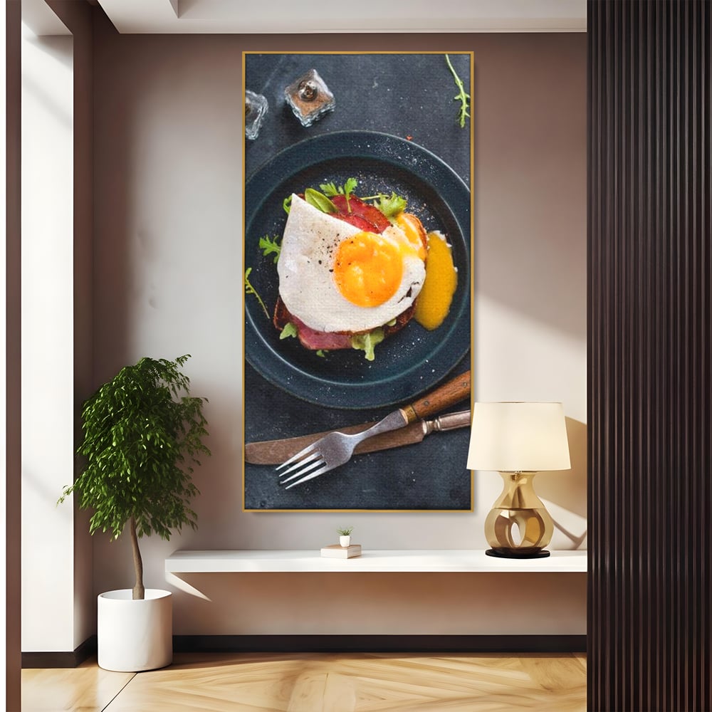 Canvas Wall Art Premium, LuxCanva® N1014, Morning Delight, Lebensmittel, Frühstück, Teller, Spiegelei, Plating, Besteck, Morgen, Geschmack, Energie, Restaurant, Küche
