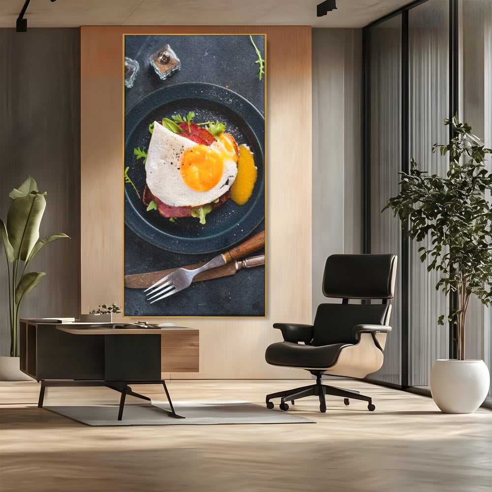 Canvas Wall Art Premium, LuxCanva® N1014, Morning Delight, Lebensmittel, Frühstück, Teller, Spiegelei, Plating, Besteck, Morgen, Geschmack, Energie, Restaurant, Küche