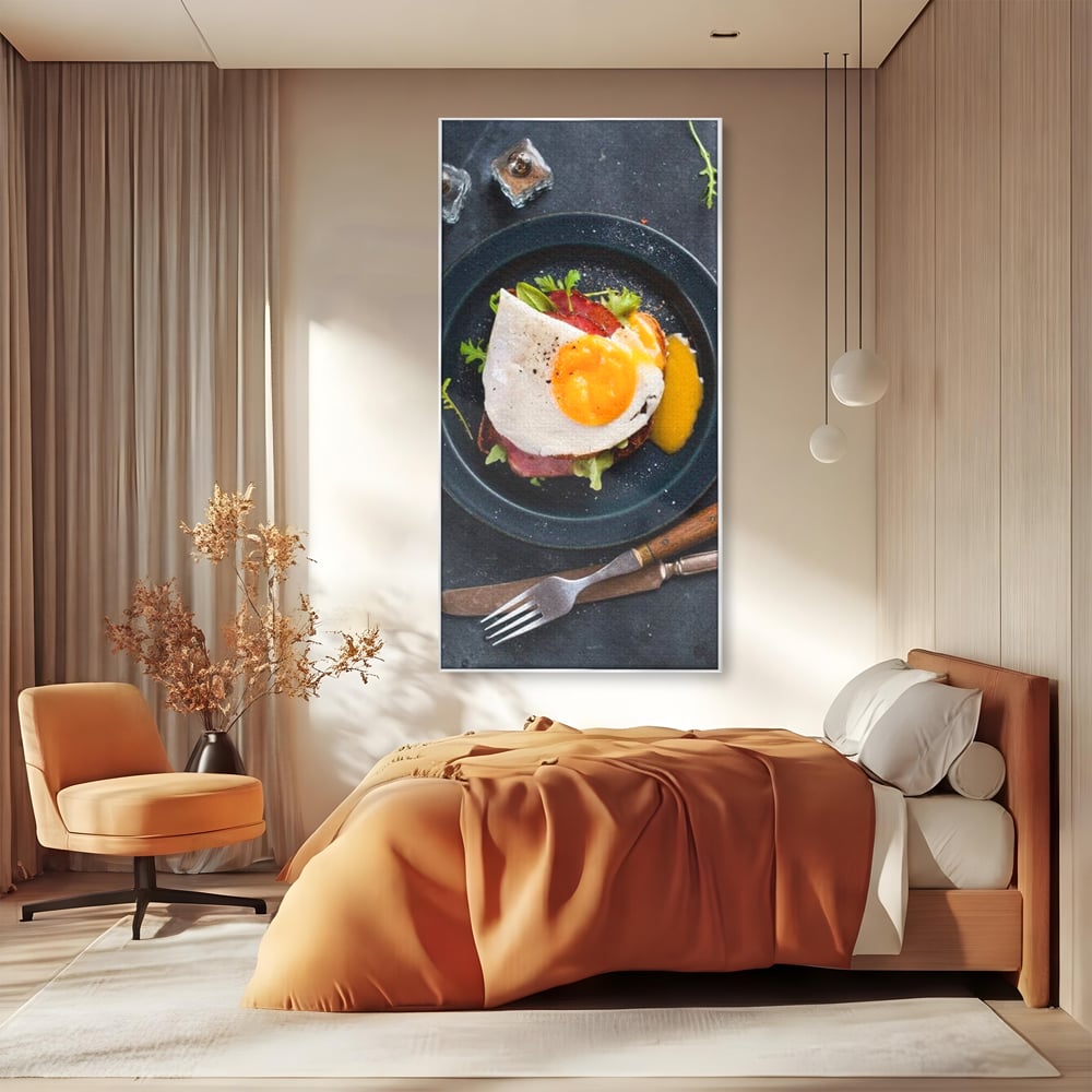 Canvas Wall Art Premium, LuxCanva® N1014, Morning Delight, Lebensmittel, Frühstück, Teller, Spiegelei, Plating, Besteck, Morgen, Geschmack, Energie, Restaurant, Küche