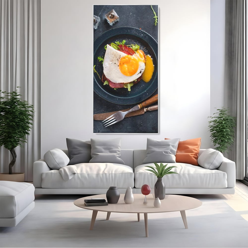 Canvas Wall Art Premium, LuxCanva® N1014, Morning Delight, Lebensmittel, Frühstück, Teller, Spiegelei, Plating, Besteck, Morgen, Geschmack, Energie, Restaurant, Küche
