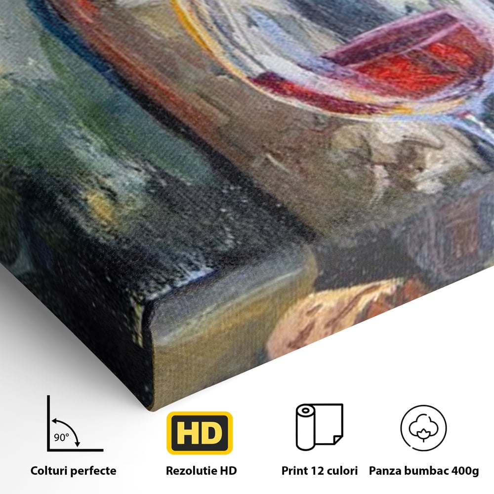 Tablou Canvas Premium, LuxCanva® N1015, Taina Vinului, Vin Rosu, Sticla, Pahar, Bautura, Rustic, Rasfat, Rafinament, Textura, Dop, Pictura, Pub, Lounge, Bar, Restaurant, Bucatarie