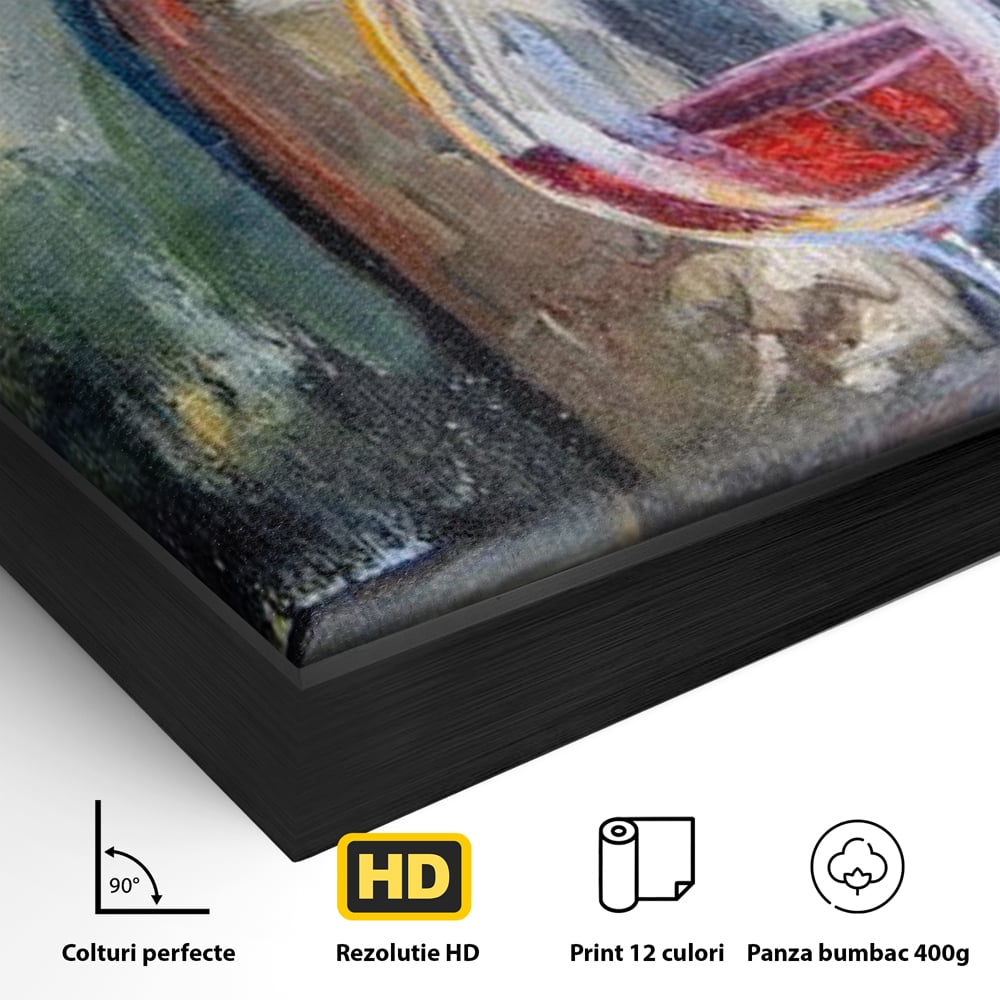 Tablou Canvas Premium, LuxCanva® N1015, Taina Vinului, Vin Rosu, Sticla, Pahar, Bautura, Rustic, Rasfat, Rafinament, Textura, Dop, Pictura, Pub, Lounge, Bar, Restaurant, Bucatarie
