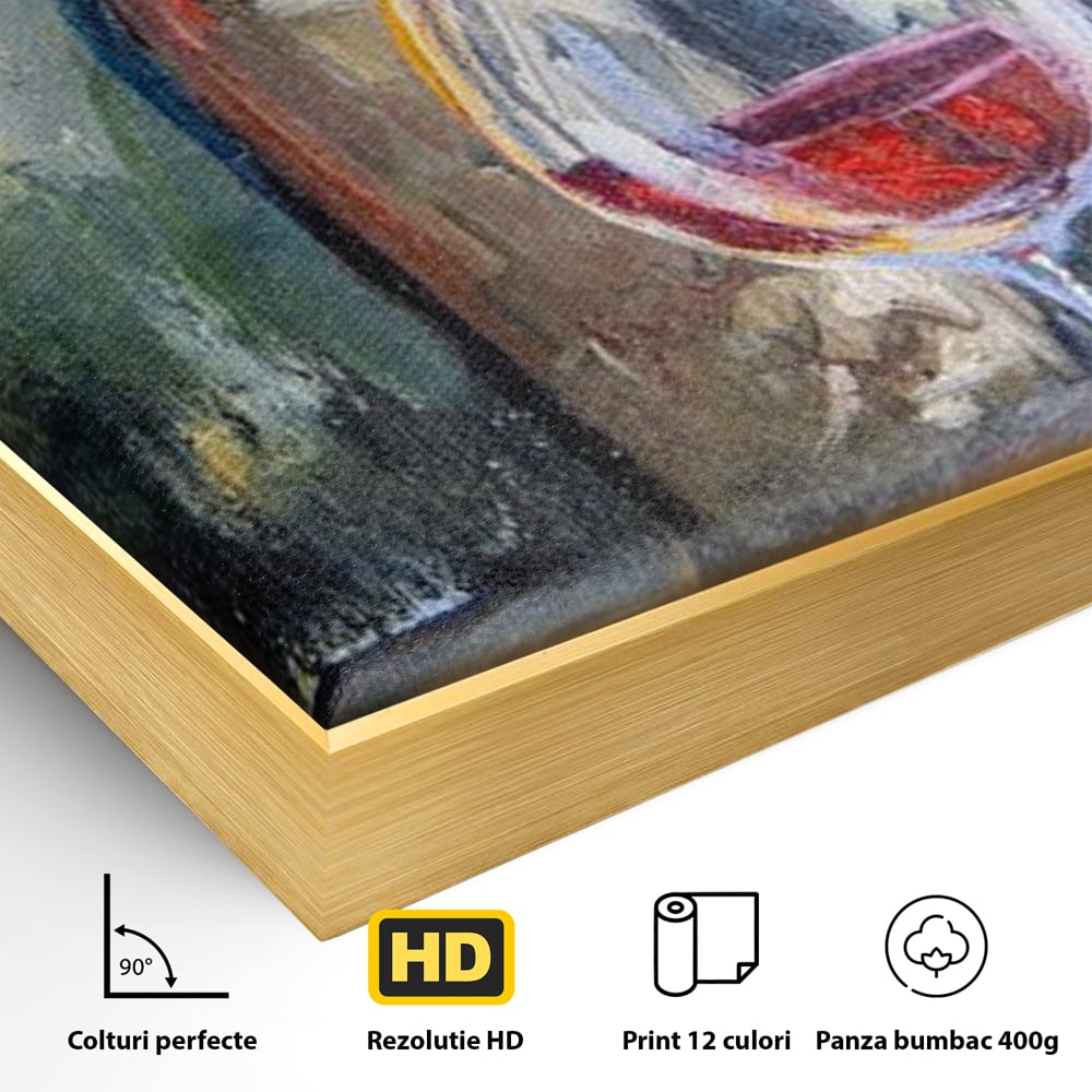 Tablou Canvas Premium, LuxCanva® N1015, Taina Vinului, Vin Rosu, Sticla, Pahar, Bautura, Rustic, Rasfat, Rafinament, Textura, Dop, Pictura, Pub, Lounge, Bar, Restaurant, Bucatarie