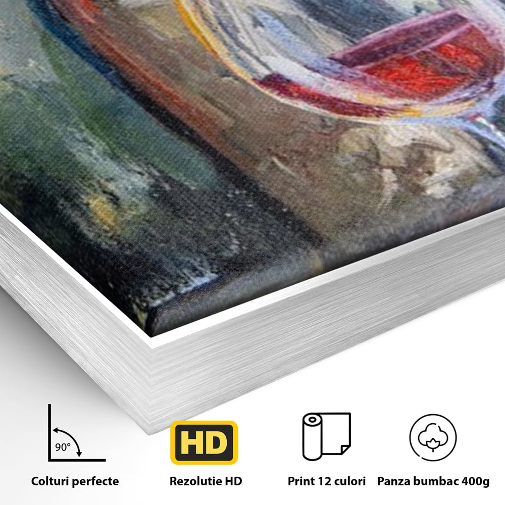 Tablou Canvas Premium, LuxCanva® N1015, Taina Vinului, Vin Rosu, Sticla, Pahar, Bautura, Rustic, Rasfat, Rafinament, Textura, Dop, Pictura, Pub, Lounge, Bar, Restaurant, Bucatarie