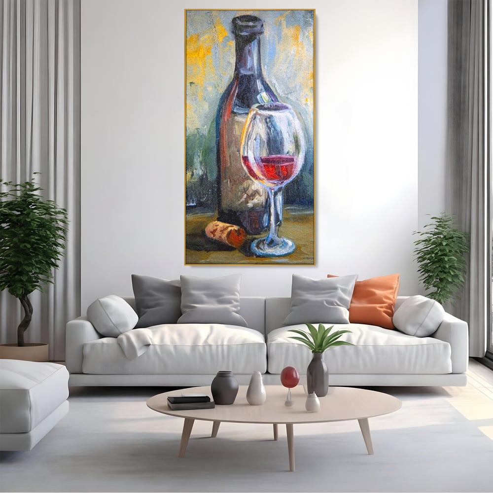 Tablou Canvas Premium, LuxCanva® N1015, Taina Vinului, Vin Rosu, Sticla, Pahar, Bautura, Rustic, Rasfat, Rafinament, Textura, Dop, Pictura, Pub, Lounge, Bar, Restaurant, Bucatarie