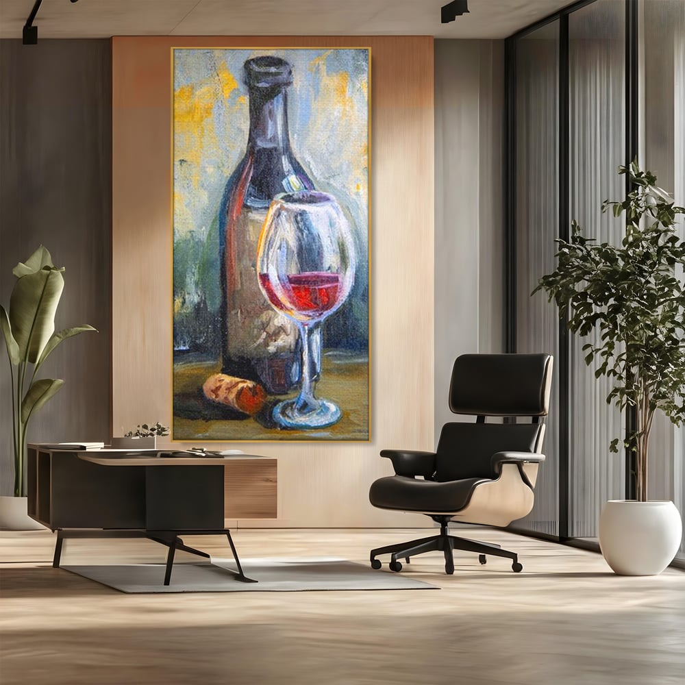 Tablou Canvas Premium, LuxCanva® N1015, Taina Vinului, Vin Rosu, Sticla, Pahar, Bautura, Rustic, Rasfat, Rafinament, Textura, Dop, Pictura, Pub, Lounge, Bar, Restaurant, Bucatarie