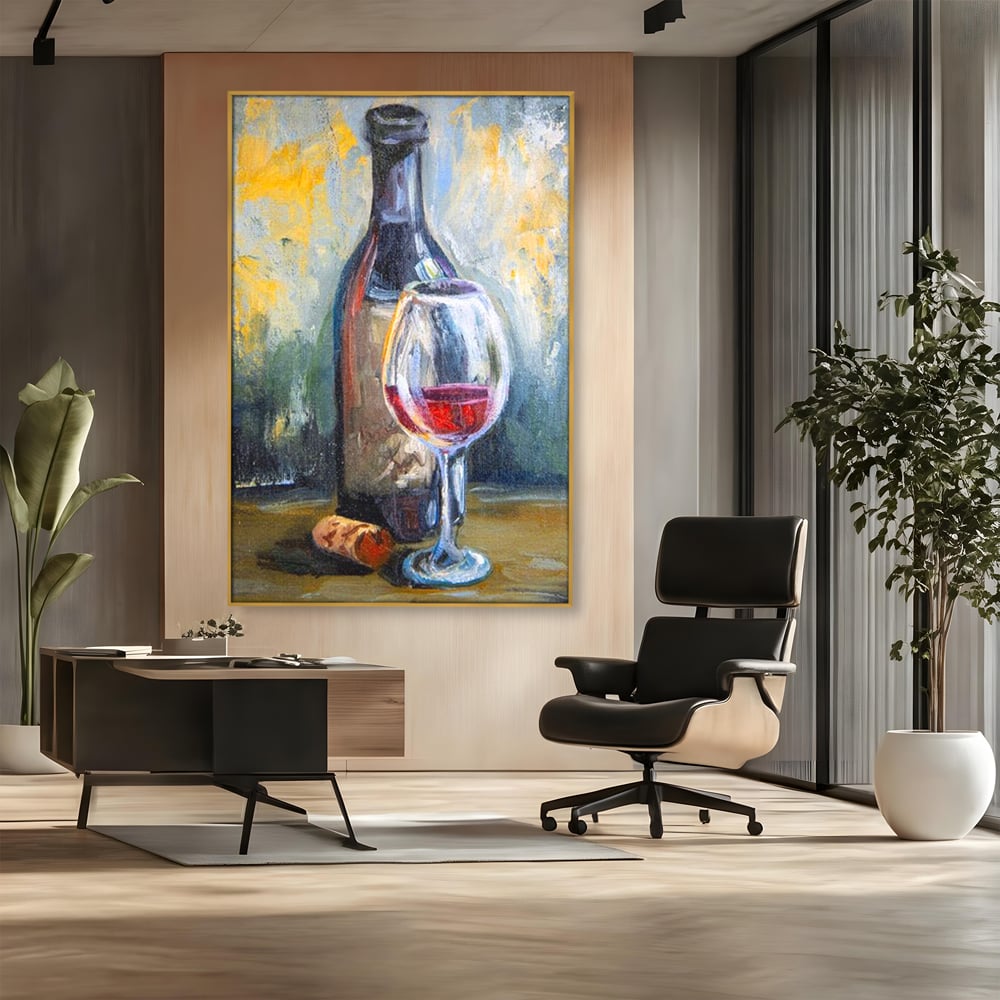 Tablou Canvas Premium, LuxCanva® N1015, Taina Vinului, Vin Rosu, Sticla, Pahar, Bautura, Rustic, Rasfat, Rafinament, Textura, Dop, Pictura, Pub, Lounge, Bar, Restaurant, Bucatarie