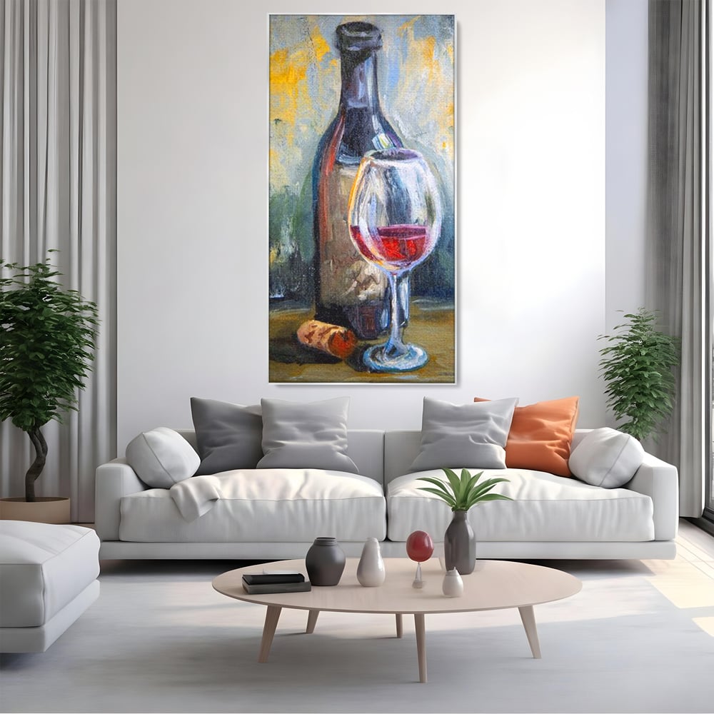 Tablou Canvas Premium, LuxCanva® N1015, Taina Vinului, Vin Rosu, Sticla, Pahar, Bautura, Rustic, Rasfat, Rafinament, Textura, Dop, Pictura, Pub, Lounge, Bar, Restaurant, Bucatarie