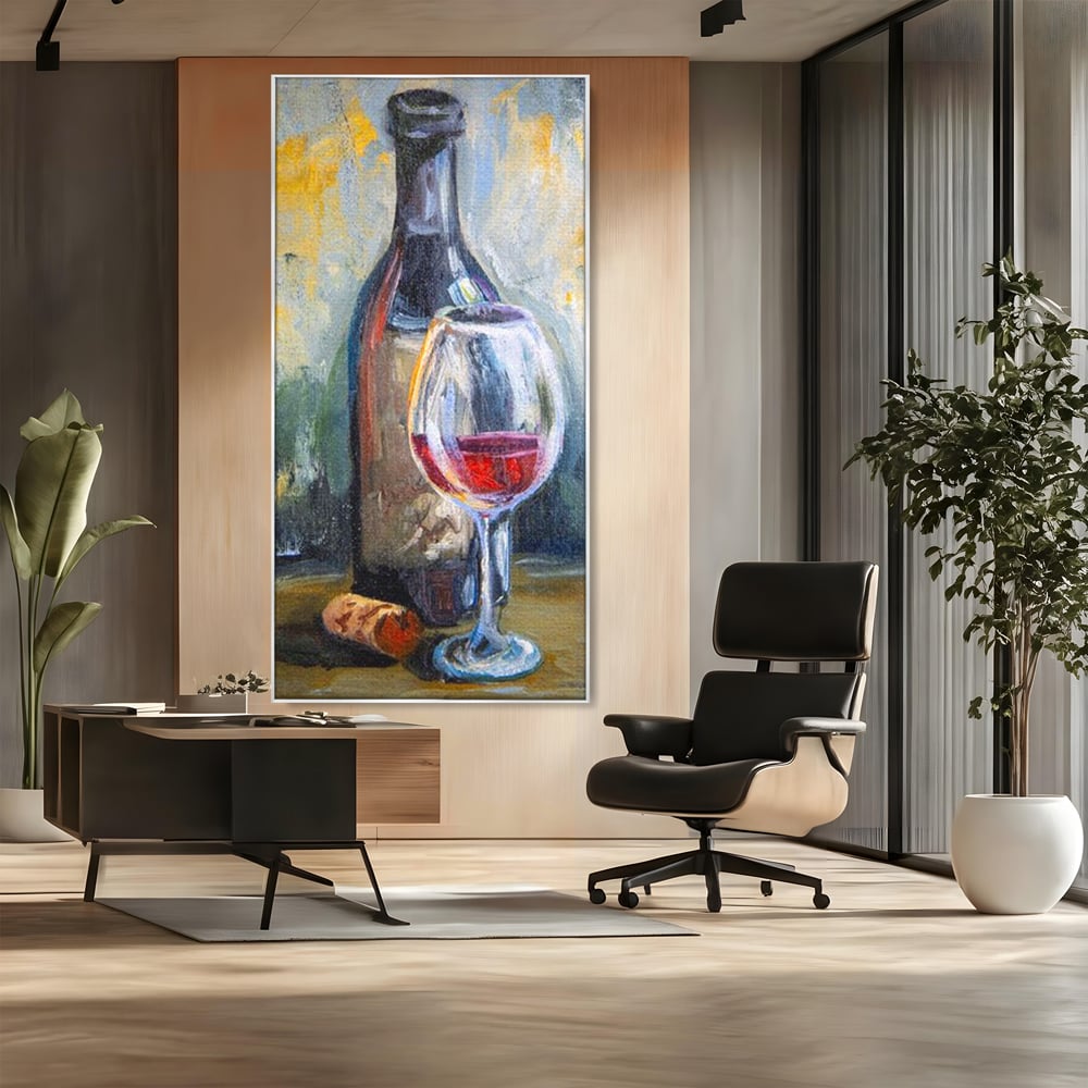 Tablou Canvas Premium, LuxCanva® N1015, Taina Vinului, Vin Rosu, Sticla, Pahar, Bautura, Rustic, Rasfat, Rafinament, Textura, Dop, Pictura, Pub, Lounge, Bar, Restaurant, Bucatarie