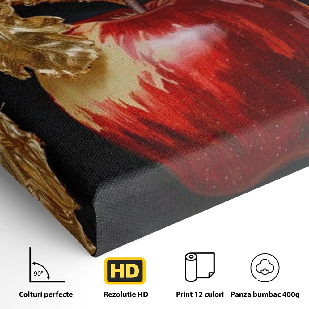 Tablou Canvas Premium, LuxCanva® N1016, Fructul Regal, Mar Rosu, Frunze, Auriu, Fructe, Rod, Lux, Prospetime, Sanatate, Toamna, Restaurant, Bucatarie