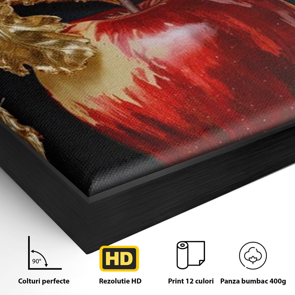 Tablou Canvas Premium, LuxCanva® N1016, Fructul Regal, Mar Rosu, Frunze, Auriu, Fructe, Rod, Lux, Prospetime, Sanatate, Toamna, Restaurant, Bucatarie