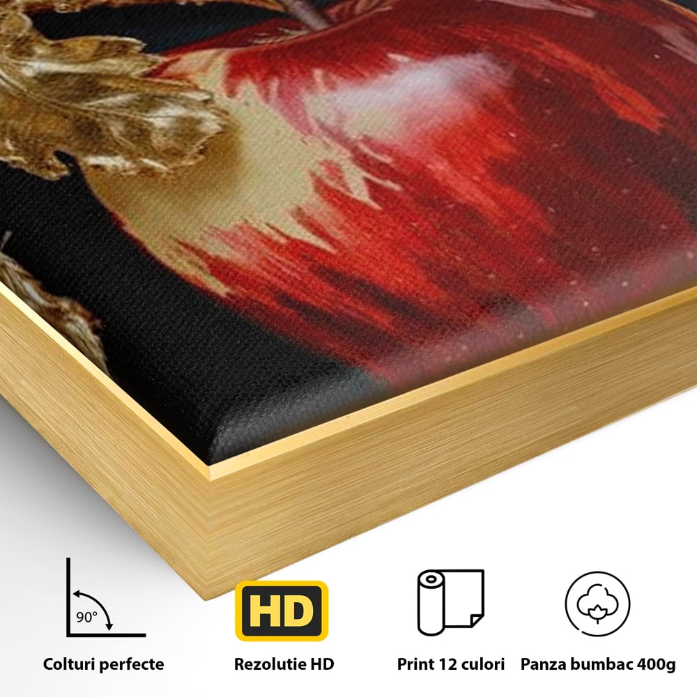 Tablou Canvas Premium, LuxCanva® N1016, Fructul Regal, Mar Rosu, Frunze, Auriu, Fructe, Rod, Lux, Prospetime, Sanatate, Toamna, Restaurant, Bucatarie