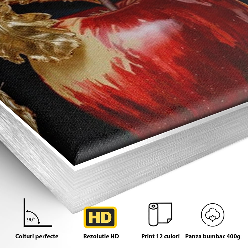 Tablou Canvas Premium, LuxCanva® N1016, Fructul Regal, Mar Rosu, Frunze, Auriu, Fructe, Rod, Lux, Prospetime, Sanatate, Toamna, Restaurant, Bucatarie