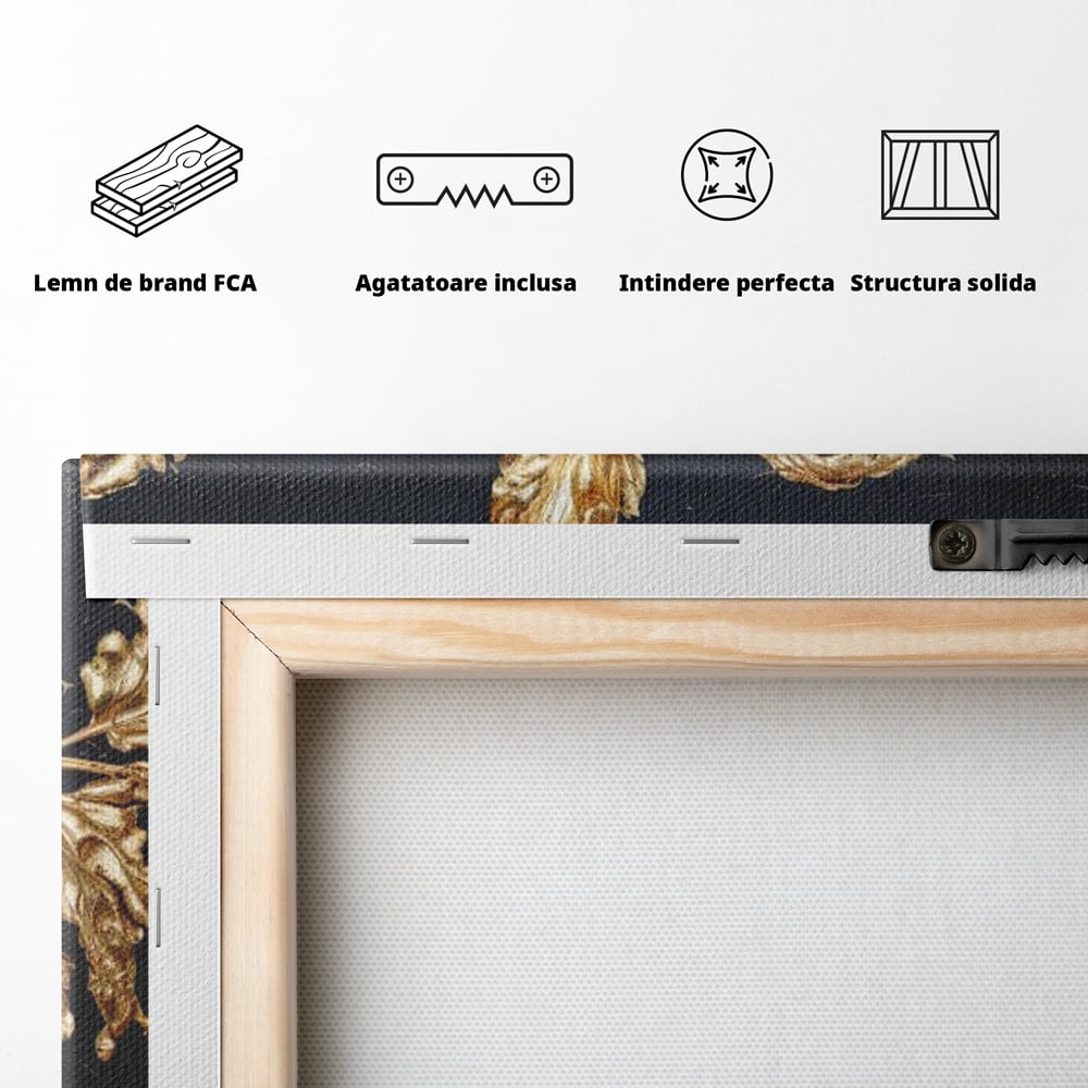 Tablou Canvas Premium, LuxCanva® N1016, Fructul Regal, Mar Rosu, Frunze, Auriu, Fructe, Rod, Lux, Prospetime, Sanatate, Toamna, Restaurant, Bucatarie