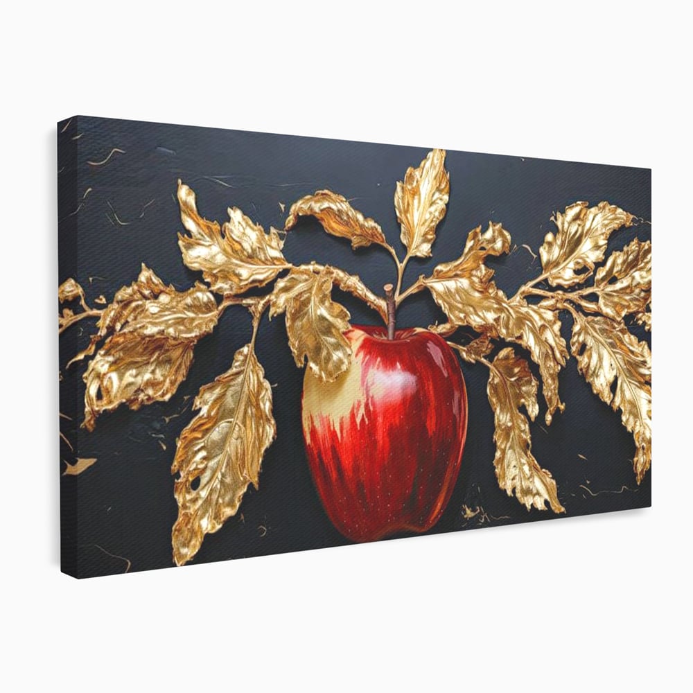 Tablou Canvas Premium, LuxCanva® N1016, Fructul Regal, Mar Rosu, Frunze, Auriu, Fructe, Rod, Lux, Prospetime, Sanatate, Toamna, Restaurant, Bucatarie