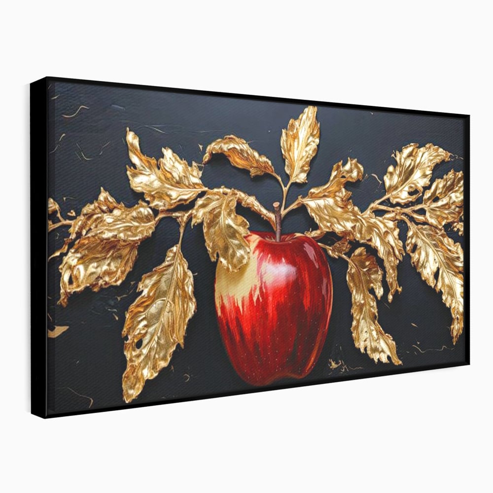 Tablou Canvas Premium, LuxCanva® N1016, Fructul Regal, Mar Rosu, Frunze, Auriu, Fructe, Rod, Lux, Prospetime, Sanatate, Toamna, Restaurant, Bucatarie