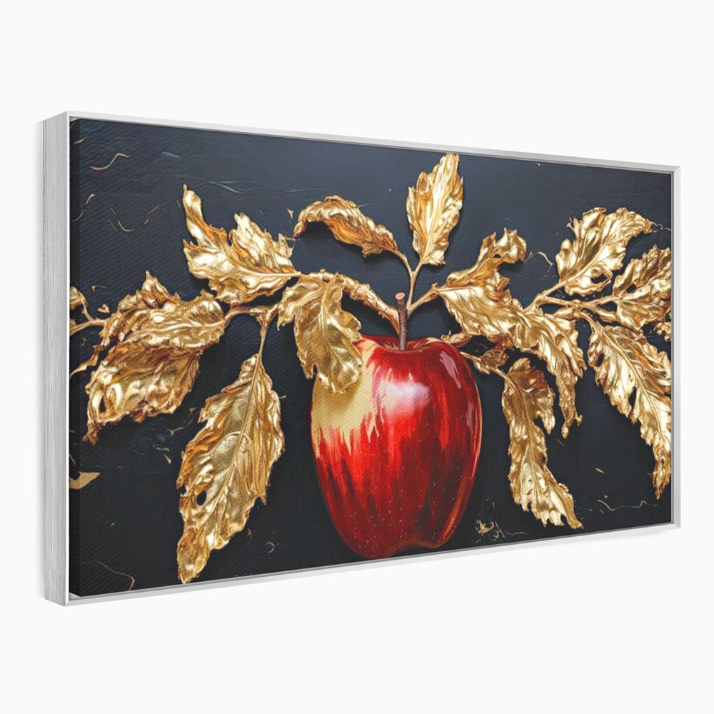 Tablou Canvas Premium, LuxCanva® N1016, Fructul Regal, Mar Rosu, Frunze, Auriu, Fructe, Rod, Lux, Prospetime, Sanatate, Toamna, Restaurant, Bucatarie