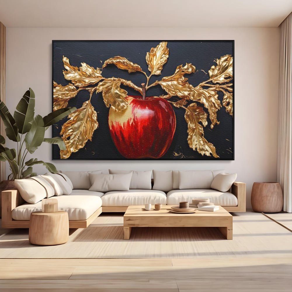 Tablou Canvas Premium, LuxCanva® N1016, Fructul Regal, Mar Rosu, Frunze, Auriu, Fructe, Rod, Lux, Prospetime, Sanatate, Toamna, Restaurant, Bucatarie