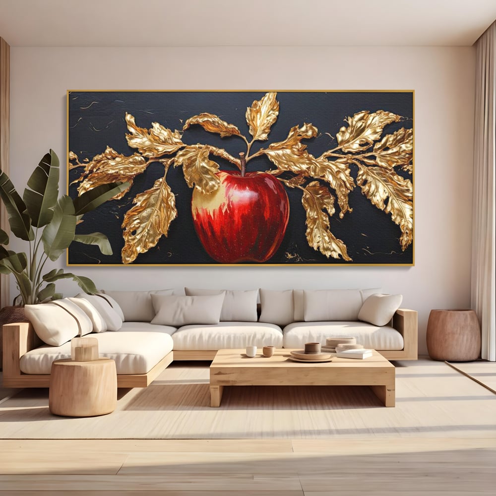 Tablou Canvas Premium, LuxCanva® N1016, Fructul Regal, Mar Rosu, Frunze, Auriu, Fructe, Rod, Lux, Prospetime, Sanatate, Toamna, Restaurant, Bucatarie