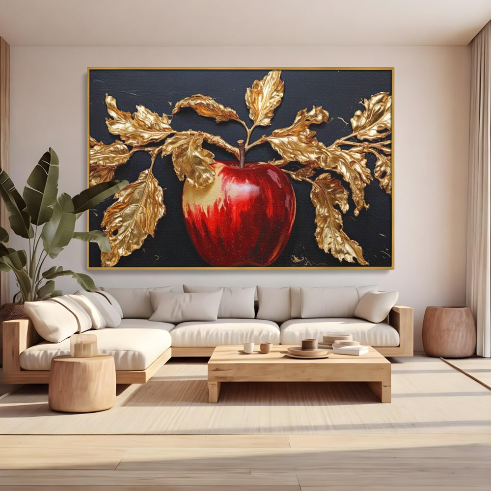 Tablou Canvas Premium, LuxCanva® N1016, Fructul Regal, Mar Rosu, Frunze, Auriu, Fructe, Rod, Lux, Prospetime, Sanatate, Toamna, Restaurant, Bucatarie