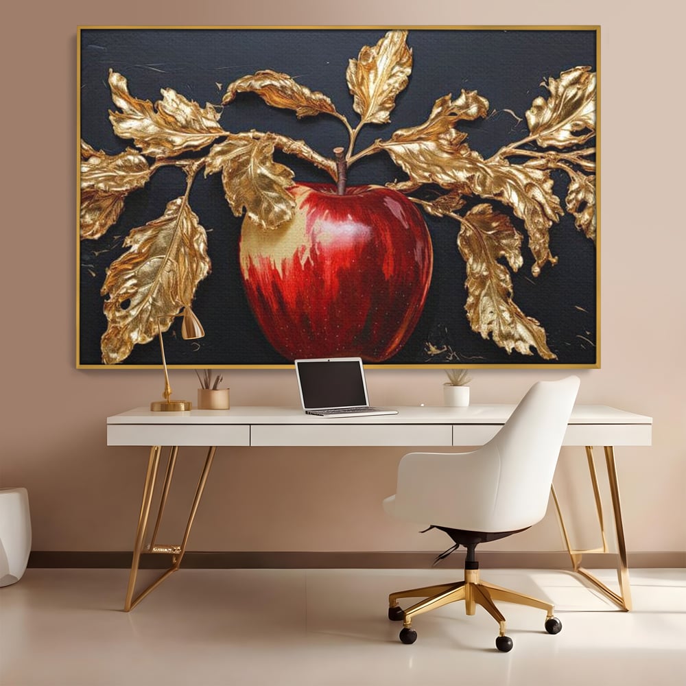 Tablou Canvas Premium, LuxCanva® N1016, Fructul Regal, Mar Rosu, Frunze, Auriu, Fructe, Rod, Lux, Prospetime, Sanatate, Toamna, Restaurant, Bucatarie