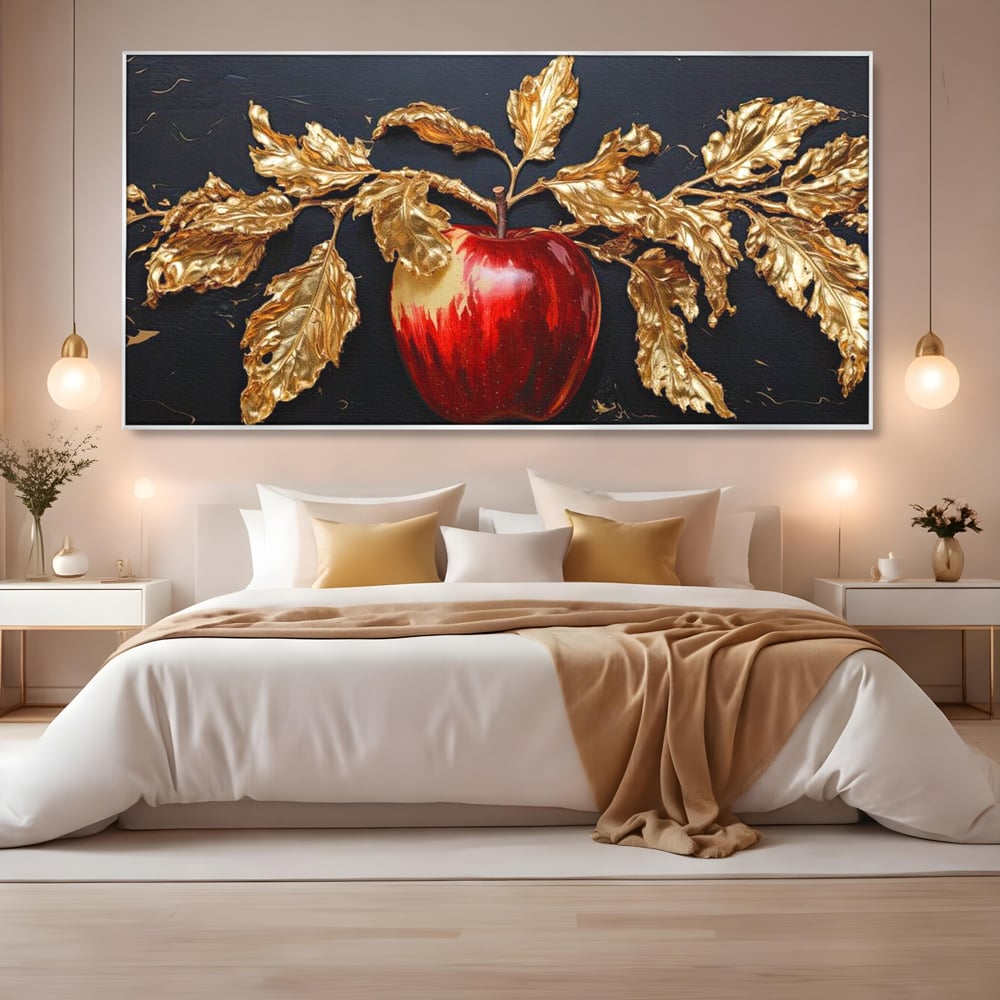 Tablou Canvas Premium, LuxCanva® N1016, Fructul Regal, Mar Rosu, Frunze, Auriu, Fructe, Rod, Lux, Prospetime, Sanatate, Toamna, Restaurant, Bucatarie