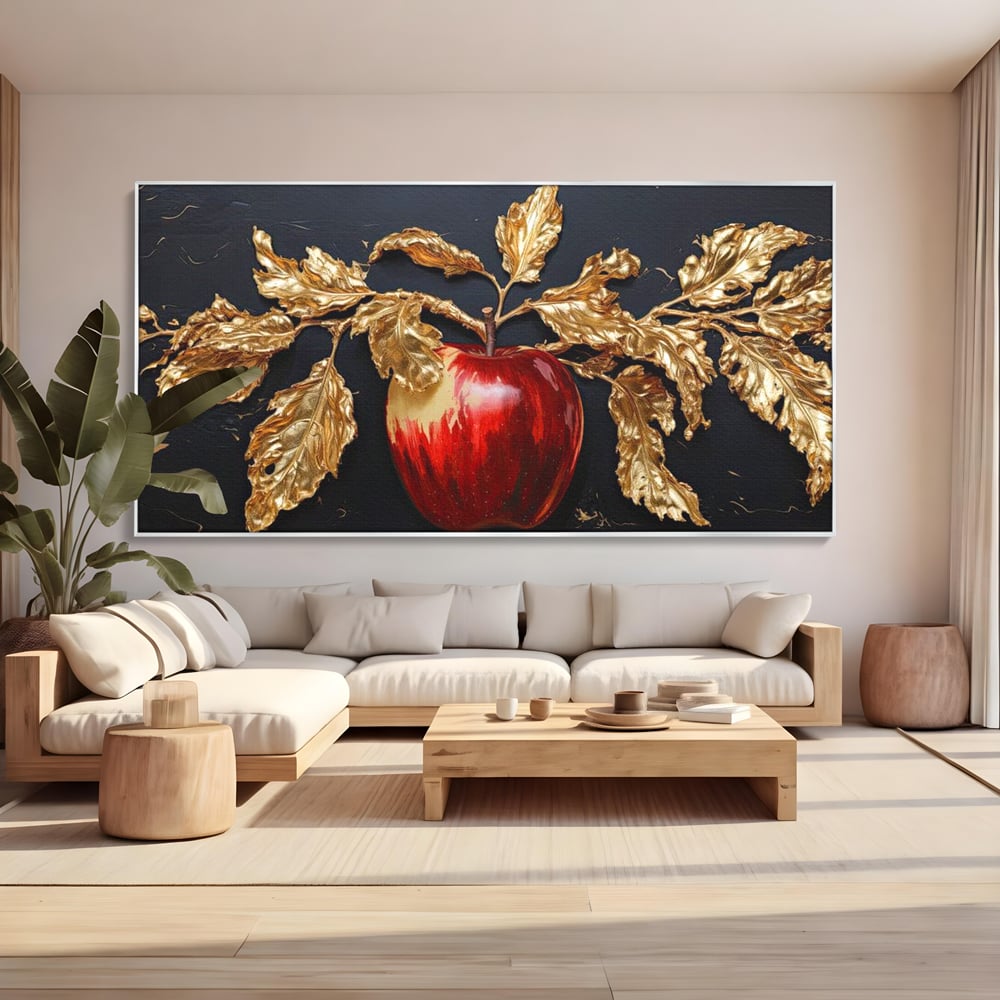 Tablou Canvas Premium, LuxCanva® N1016, Fructul Regal, Mar Rosu, Frunze, Auriu, Fructe, Rod, Lux, Prospetime, Sanatate, Toamna, Restaurant, Bucatarie