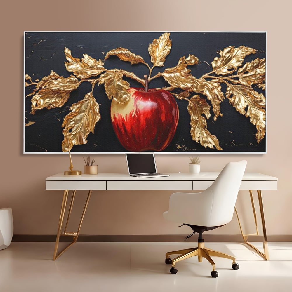 Tablou Canvas Premium, LuxCanva® N1016, Fructul Regal, Mar Rosu, Frunze, Auriu, Fructe, Rod, Lux, Prospetime, Sanatate, Toamna, Restaurant, Bucatarie