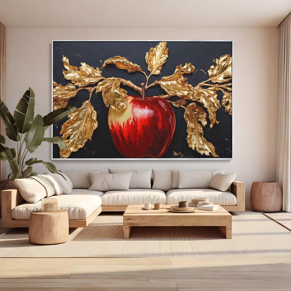 Tablou Canvas Premium, LuxCanva® N1016, Fructul Regal, Mar Rosu, Frunze, Auriu, Fructe, Rod, Lux, Prospetime, Sanatate, Toamna, Restaurant, Bucatarie