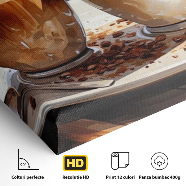 Tablou Canvas Premium, LuxCanva® N1017, Note Dulci-Amarui, Cafea, Cesti, Mocha, Lingurita, Frisca, Spuma, Cappuccino, Aroma, Barista, Cafenea, Pub, Lounge, Bar, Restaurant, Bucatarie