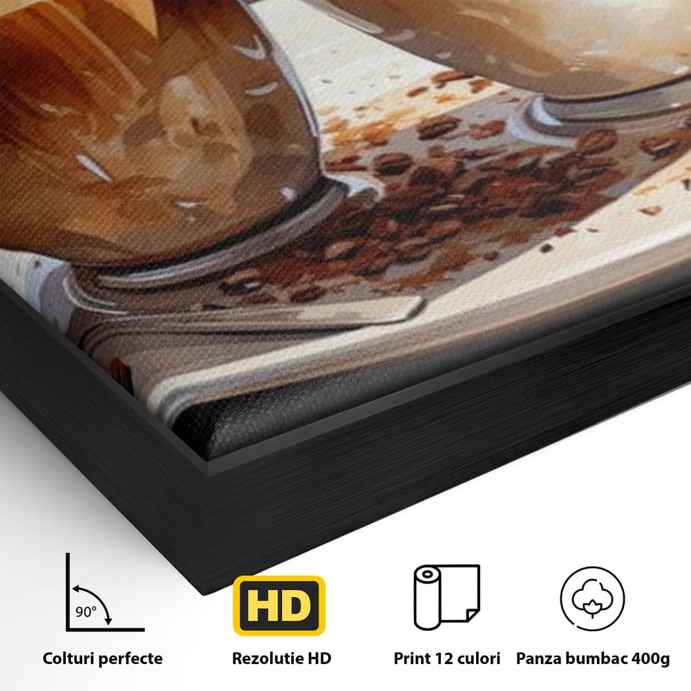 Tablou Canvas Premium, LuxCanva® N1017, Note Dulci-Amarui, Cafea, Cesti, Mocha, Lingurita, Frisca, Spuma, Cappuccino, Aroma, Barista, Cafenea, Pub, Lounge, Bar, Restaurant, Bucatarie