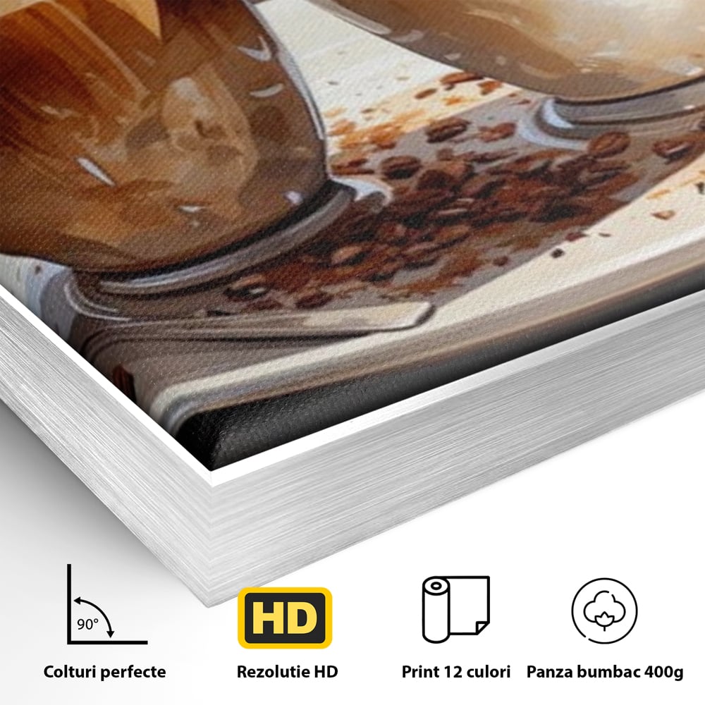 Tablou Canvas Premium, LuxCanva® N1017, Note Dulci-Amarui, Cafea, Cesti, Mocha, Lingurita, Frisca, Spuma, Cappuccino, Aroma, Barista, Cafenea, Pub, Lounge, Bar, Restaurant, Bucatarie