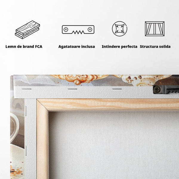 Tablou Canvas Premium, LuxCanva® N1017, Note Dulci-Amarui, Cafea, Cesti, Mocha, Lingurita, Frisca, Spuma, Cappuccino, Aroma, Barista, Cafenea, Pub, Lounge, Bar, Restaurant, Bucatarie