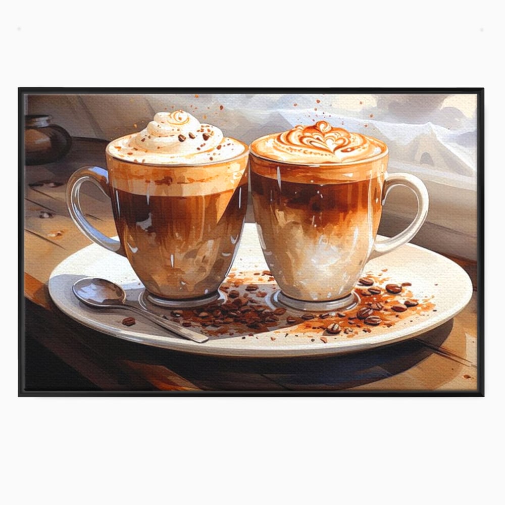 Tablou Canvas Premium, LuxCanva® N1017, Note Dulci-Amarui, Cafea, Cesti, Mocha, Lingurita, Frisca, Spuma, Cappuccino, Aroma, Barista, Cafenea, Pub, Lounge, Bar, Restaurant, Bucatarie
