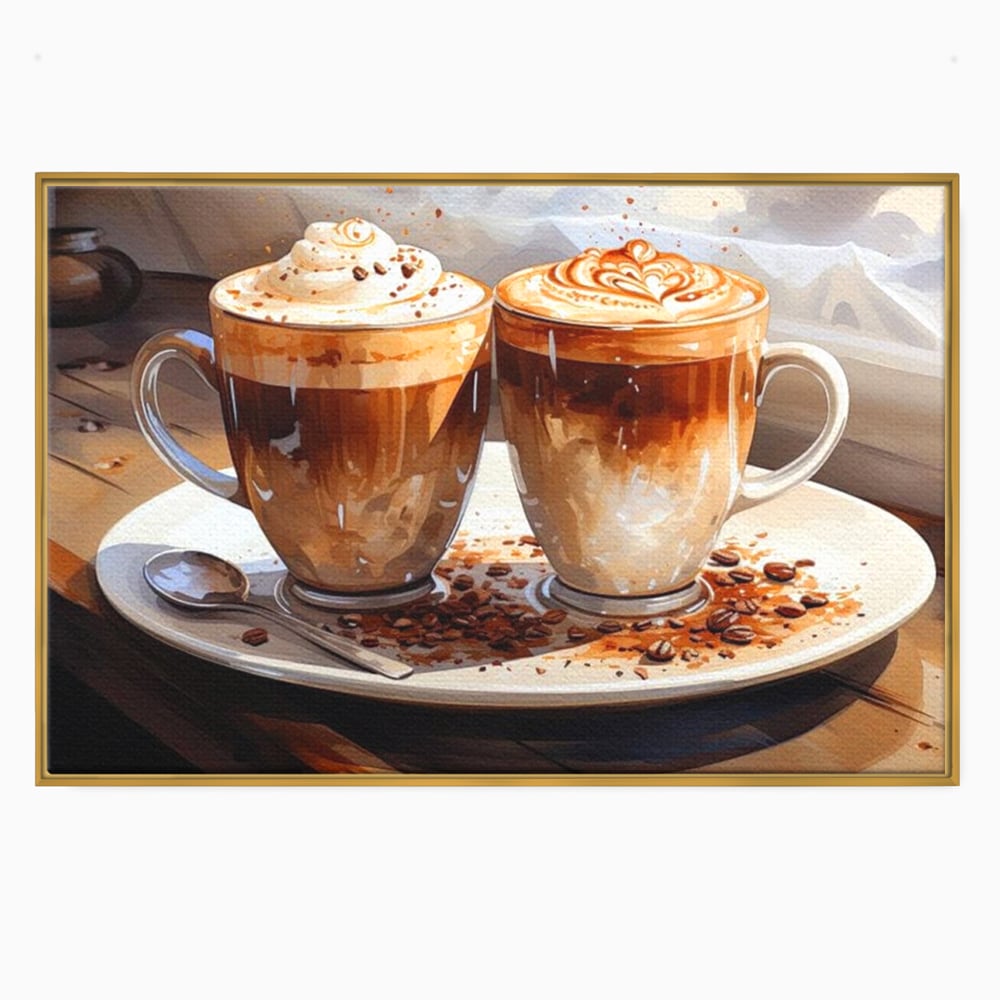 Tablou Canvas Premium, LuxCanva® N1017, Note Dulci-Amarui, Cafea, Cesti, Mocha, Lingurita, Frisca, Spuma, Cappuccino, Aroma, Barista, Cafenea, Pub, Lounge, Bar, Restaurant, Bucatarie