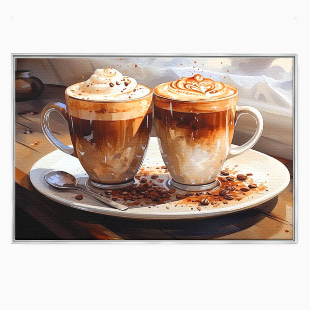 Tablou Canvas Premium, LuxCanva® N1017, Note Dulci-Amarui, Cafea, Cesti, Mocha, Lingurita, Frisca, Spuma, Cappuccino, Aroma, Barista, Cafenea, Pub, Lounge, Bar, Restaurant, Bucatarie