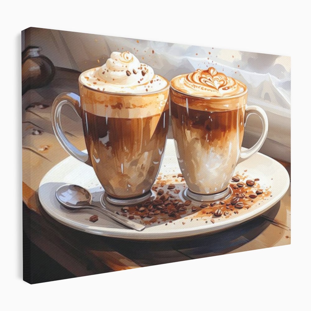 Tablou Canvas Premium, LuxCanva® N1017, Note Dulci-Amarui, Cafea, Cesti, Mocha, Lingurita, Frisca, Spuma, Cappuccino, Aroma, Barista, Cafenea, Pub, Lounge, Bar, Restaurant, Bucatarie