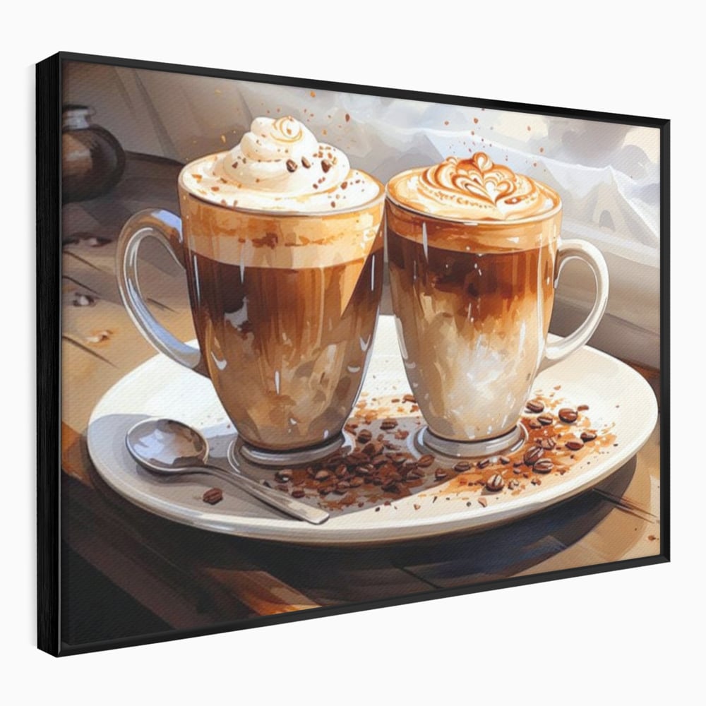 Tablou Canvas Premium, LuxCanva® N1017, Note Dulci-Amarui, Cafea, Cesti, Mocha, Lingurita, Frisca, Spuma, Cappuccino, Aroma, Barista, Cafenea, Pub, Lounge, Bar, Restaurant, Bucatarie