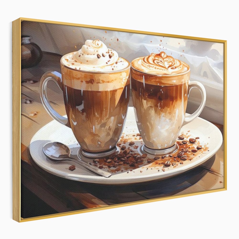 Tablou Canvas Premium, LuxCanva® N1017, Note Dulci-Amarui, Cafea, Cesti, Mocha, Lingurita, Frisca, Spuma, Cappuccino, Aroma, Barista, Cafenea, Pub, Lounge, Bar, Restaurant, Bucatarie