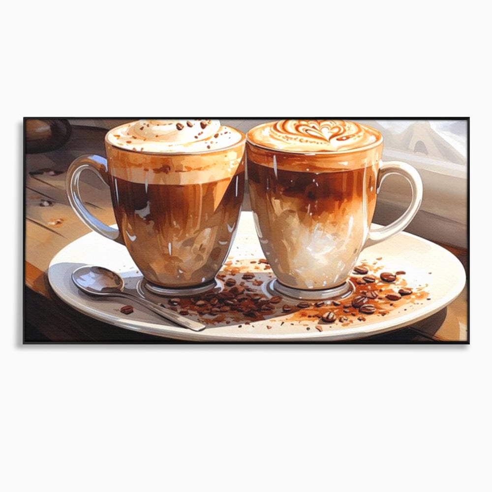 Tablou Canvas Premium, LuxCanva® N1017, Note Dulci-Amarui, Cafea, Cesti, Mocha, Lingurita, Frisca, Spuma, Cappuccino, Aroma, Barista, Cafenea, Pub, Lounge, Bar, Restaurant, Bucatarie