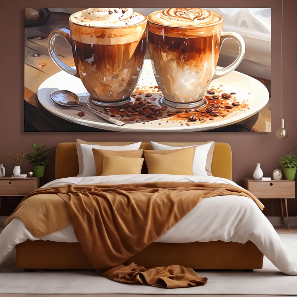Tablou Canvas Premium, LuxCanva® N1017, Note Dulci-Amarui, Cafea, Cesti, Mocha, Lingurita, Frisca, Spuma, Cappuccino, Aroma, Barista, Cafenea, Pub, Lounge, Bar, Restaurant, Bucatarie