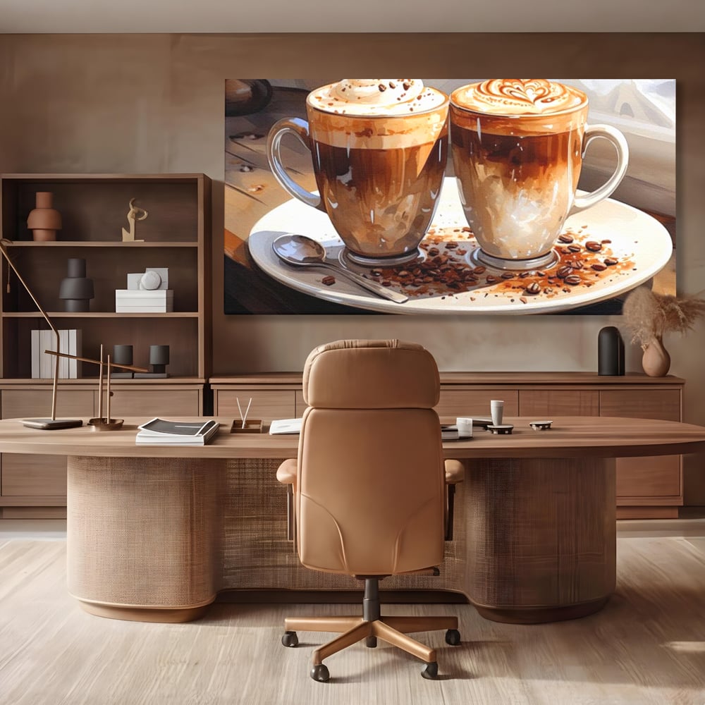 Tablou Canvas Premium, LuxCanva® N1017, Note Dulci-Amarui, Cafea, Cesti, Mocha, Lingurita, Frisca, Spuma, Cappuccino, Aroma, Barista, Cafenea, Pub, Lounge, Bar, Restaurant, Bucatarie