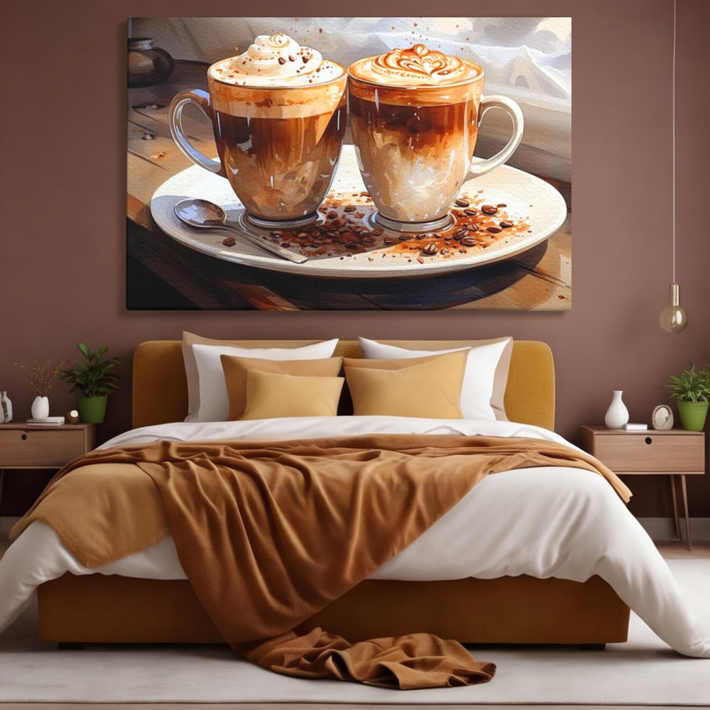 Tablou Canvas Premium, LuxCanva® N1017, Note Dulci-Amarui, Cafea, Cesti, Mocha, Lingurita, Frisca, Spuma, Cappuccino, Aroma, Barista, Cafenea, Pub, Lounge, Bar, Restaurant, Bucatarie