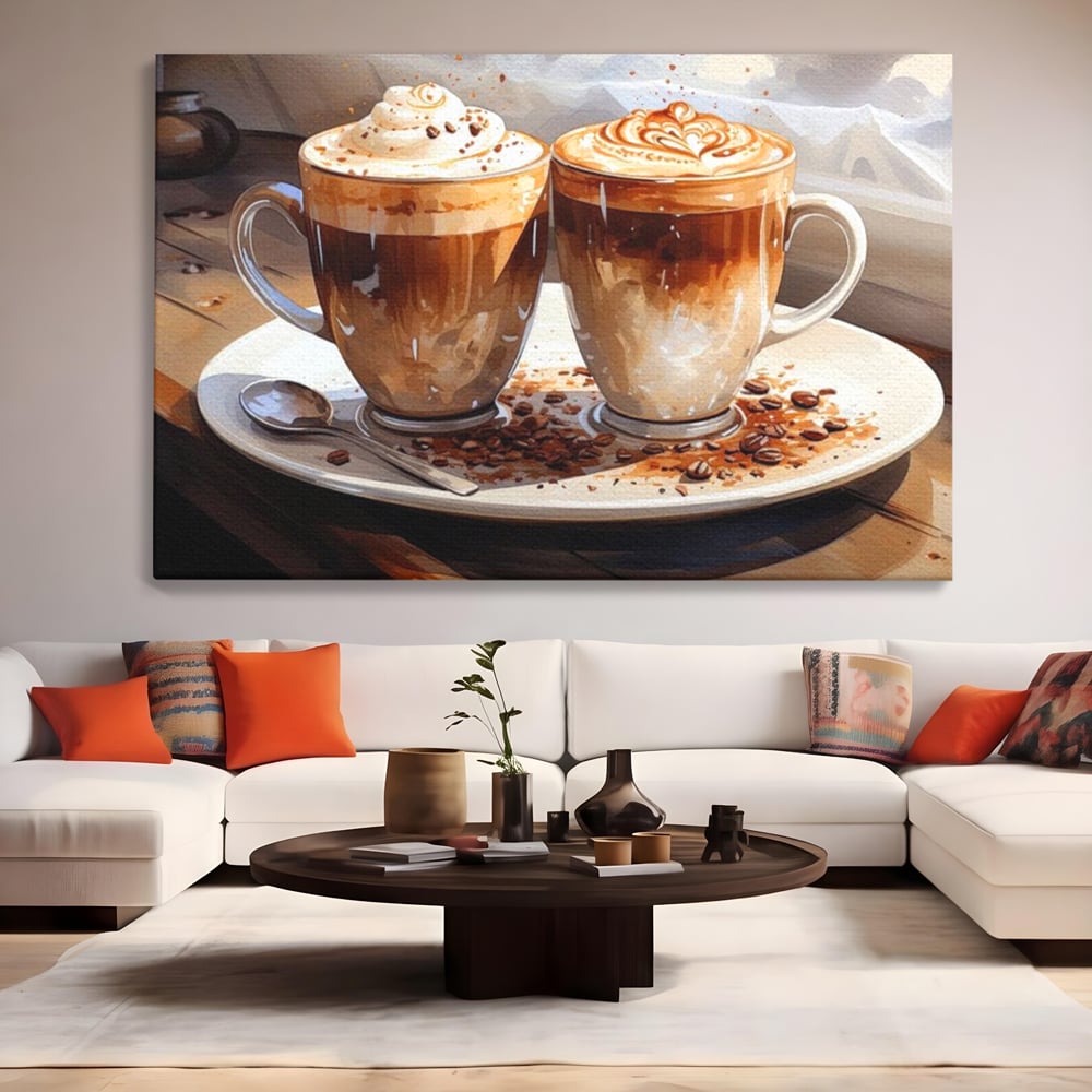Tablou Canvas Premium, LuxCanva® N1017, Note Dulci-Amarui, Cafea, Cesti, Mocha, Lingurita, Frisca, Spuma, Cappuccino, Aroma, Barista, Cafenea, Pub, Lounge, Bar, Restaurant, Bucatarie
