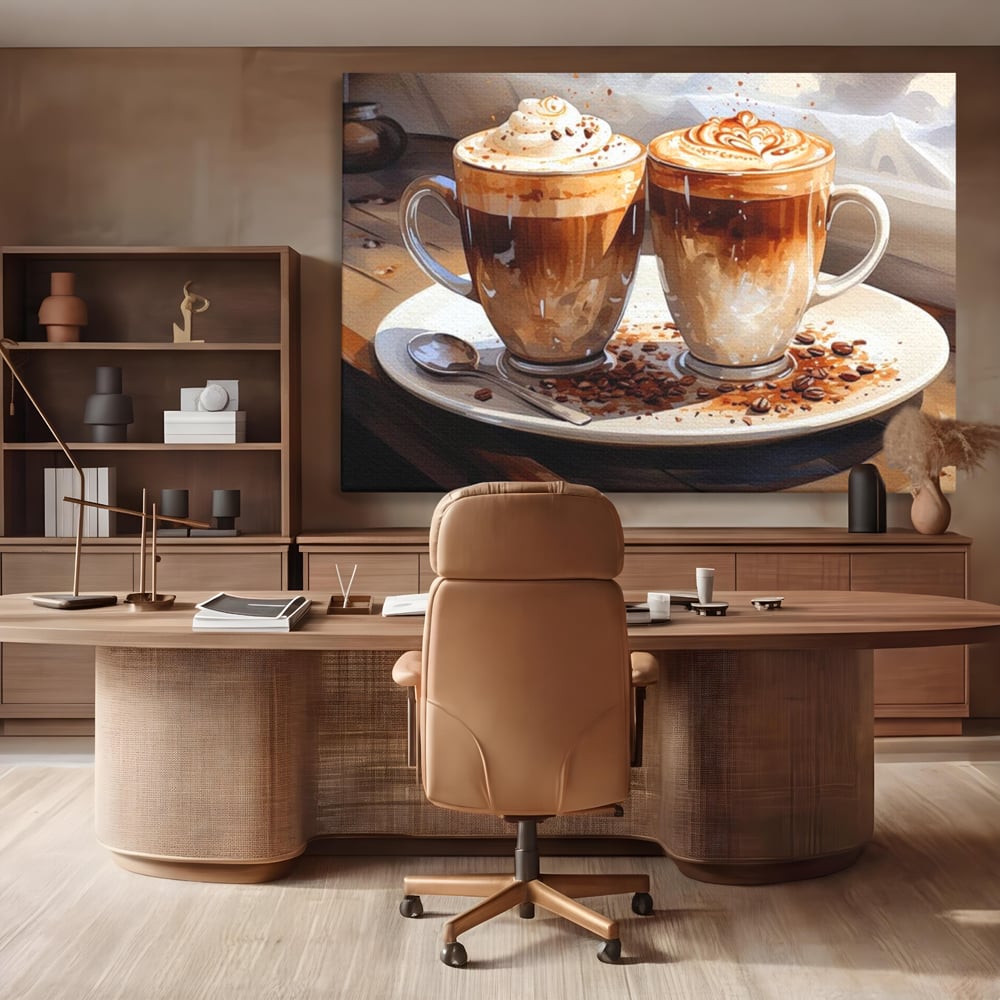 Tablou Canvas Premium, LuxCanva® N1017, Note Dulci-Amarui, Cafea, Cesti, Mocha, Lingurita, Frisca, Spuma, Cappuccino, Aroma, Barista, Cafenea, Pub, Lounge, Bar, Restaurant, Bucatarie