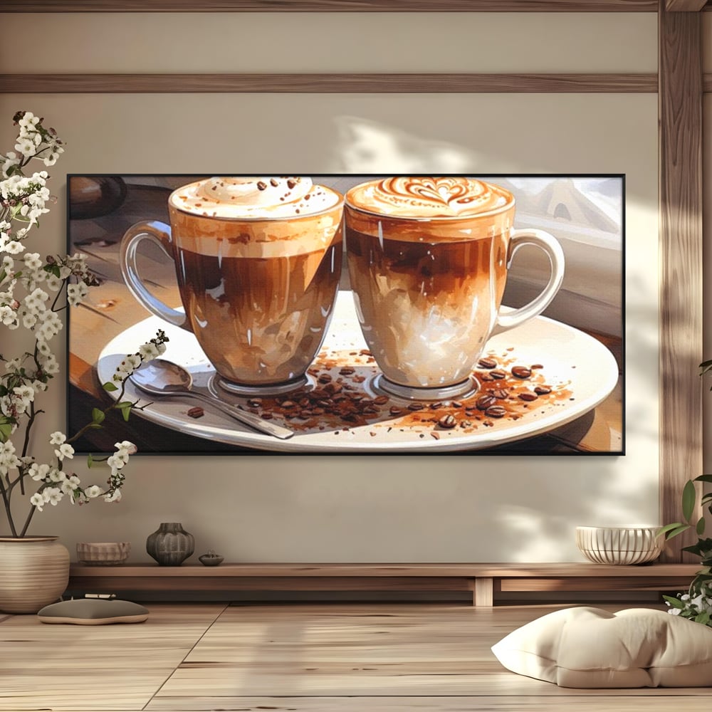 Tablou Canvas Premium, LuxCanva® N1017, Note Dulci-Amarui, Cafea, Cesti, Mocha, Lingurita, Frisca, Spuma, Cappuccino, Aroma, Barista, Cafenea, Pub, Lounge, Bar, Restaurant, Bucatarie