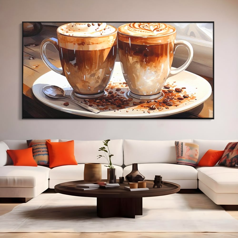 Tablou Canvas Premium, LuxCanva® N1017, Note Dulci-Amarui, Cafea, Cesti, Mocha, Lingurita, Frisca, Spuma, Cappuccino, Aroma, Barista, Cafenea, Pub, Lounge, Bar, Restaurant, Bucatarie