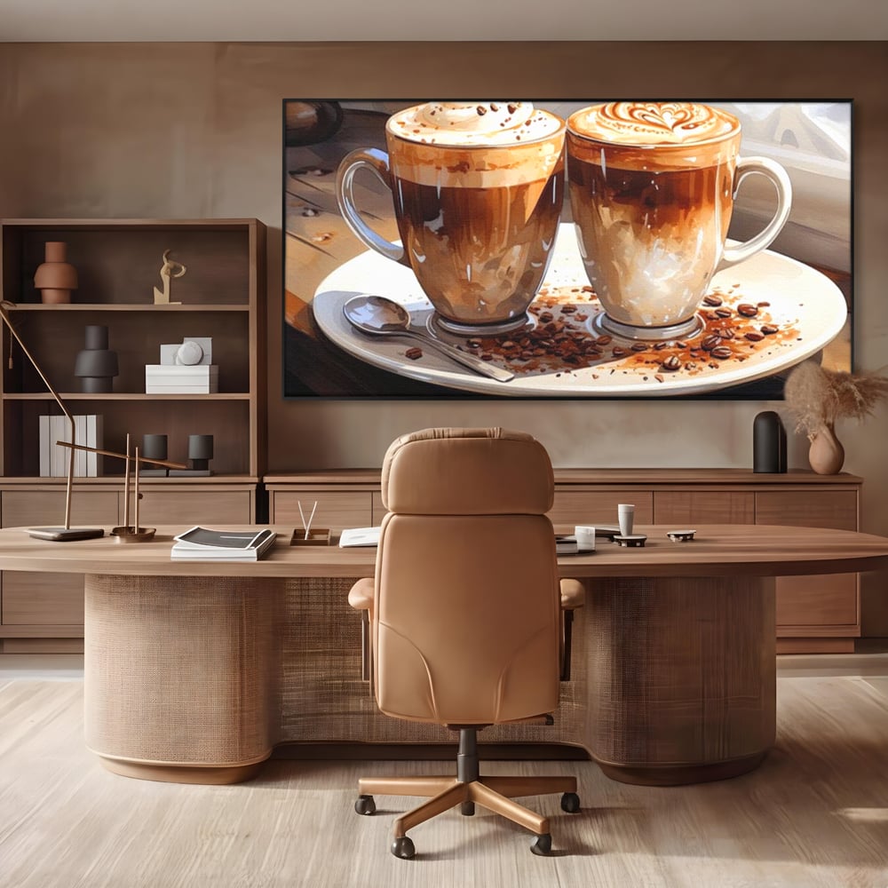 Tablou Canvas Premium, LuxCanva® N1017, Note Dulci-Amarui, Cafea, Cesti, Mocha, Lingurita, Frisca, Spuma, Cappuccino, Aroma, Barista, Cafenea, Pub, Lounge, Bar, Restaurant, Bucatarie