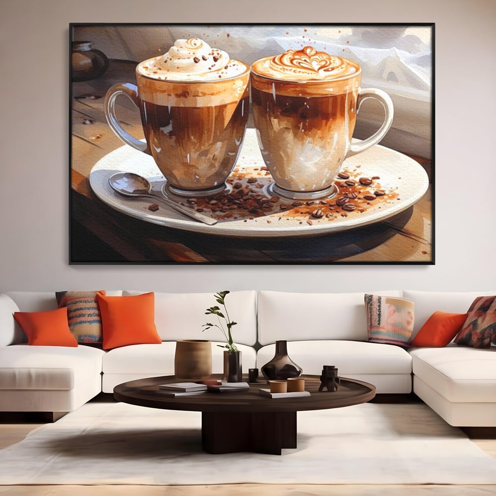 Tablou Canvas Premium, LuxCanva® N1017, Note Dulci-Amarui, Cafea, Cesti, Mocha, Lingurita, Frisca, Spuma, Cappuccino, Aroma, Barista, Cafenea, Pub, Lounge, Bar, Restaurant, Bucatarie