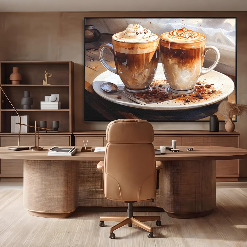 Tablou Canvas Premium, LuxCanva® N1017, Note Dulci-Amarui, Cafea, Cesti, Mocha, Lingurita, Frisca, Spuma, Cappuccino, Aroma, Barista, Cafenea, Pub, Lounge, Bar, Restaurant, Bucatarie
